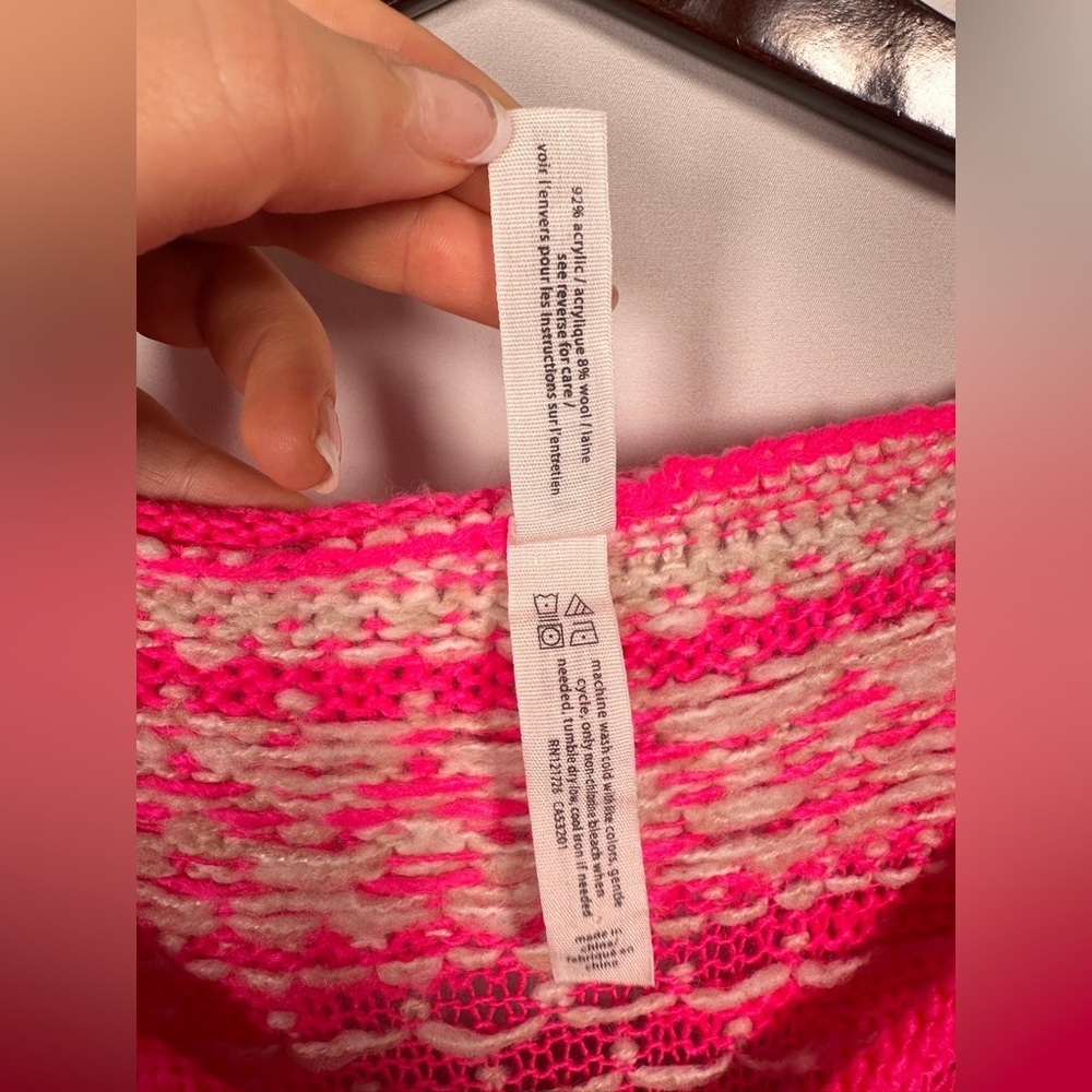 Aeropostale Barbiecore Pink Fair Isle Knit V-Neck Sweater M Lightweight Y2K - Picture 6 of 8